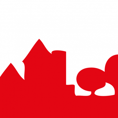 Die Silhouette einer Stadt in roter Farbe.